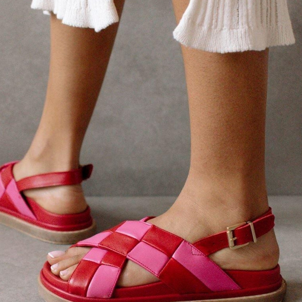 ALOHAS Pink and Red Woven Leather Sandals - Picture 3 of 6